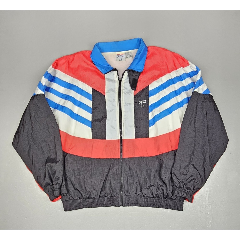 Vintage 80s Todd #1 Track Jacket Mens XL‎ Full Zip Colorblock Red White Blue Blk